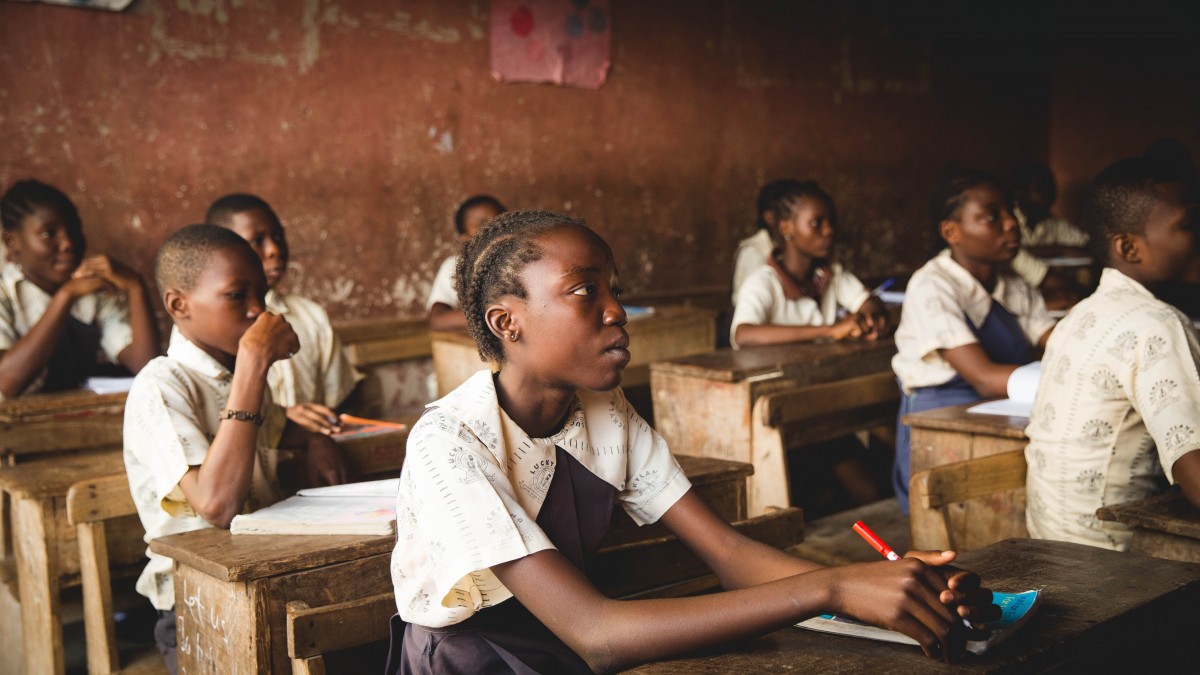 Students listening in a classroom